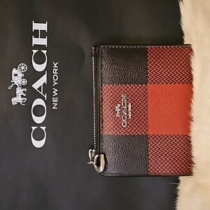 COACH Snap Card Case With Buffalo Plaid Print